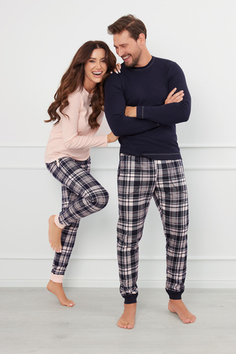 Brit Pajamas Bărbați cu mânecă lungă, pantaloni lungi Italian Fashion - albastru marin/print 