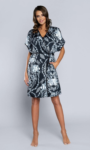 Halat cu mânecă scurtă pentru femei Silver Satin Italian Fashion - albastru marin