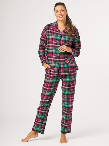 Pijamale damă Key LNS 414 B26 fucsia – flanelă, în carouri, 100% bumbac