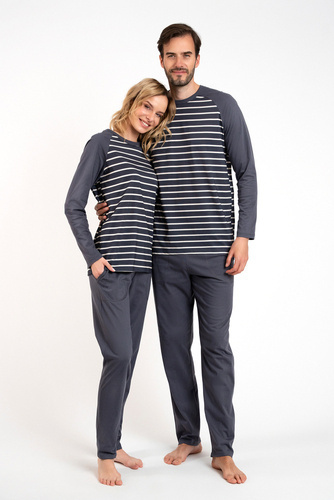 Oda Pijama de damă cu mânecă lungă, pantaloni lungi Italian Fashion - imprimeu grafit/grafit