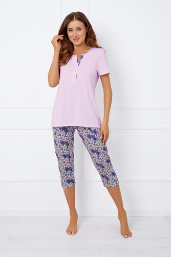 Carbonia Pijama de damă cu mânecă scurtă, pantaloni 3/4 Italian Fashion - roz/print