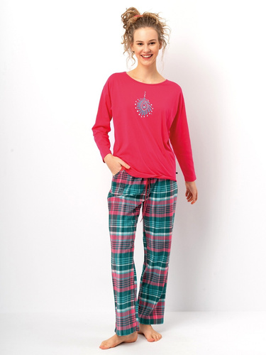 Pijamale dama LNS 420 Key raspberry - bumbac, maneci lungi, pantaloni de flanel