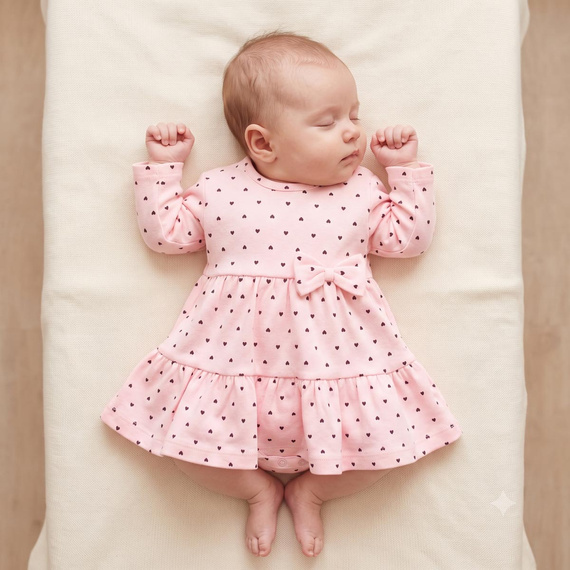 Rochie-body Nicol Tosia 225160 100% bumbac roz cu inimioare și volănașe