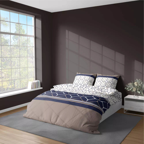 5039 A Lenjerie de pat din microfibră cu motiv hexagonal Detexpol, bleumarin