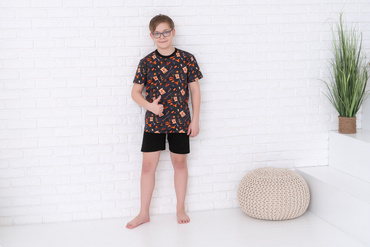 Western Boys' pijama cu mânecă scurtă, pantaloni Italian Fashion- grafit / negru