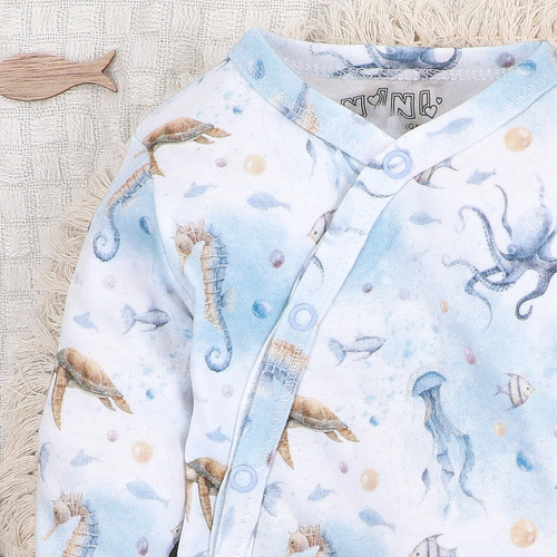 ABN-5441 Body plic albastru Nini Sea Of Joy - bumbac organic, pentru bebelusi