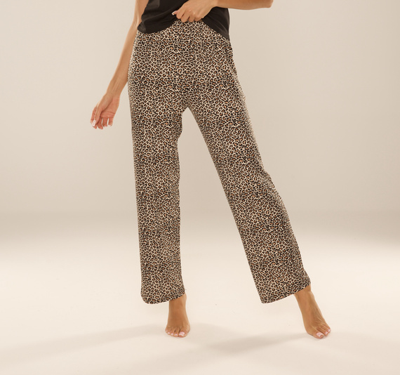852 Kendall De Lafense - pantaloni de pijama pentru femei, lungi, imprimeu leopard, vâscoză, lustruiți - maro