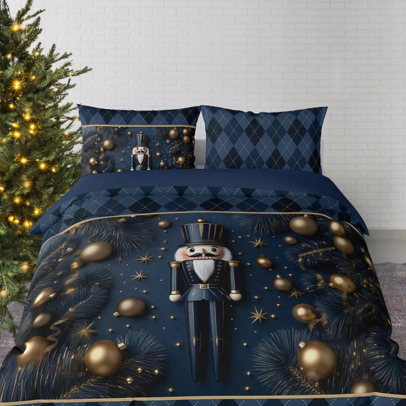 5823 Lenjerie de pat din bumbac bleumarin Detexpol cu Spargător de nuci - Set de Crăciun 100% bumbac A Christmas Dreams