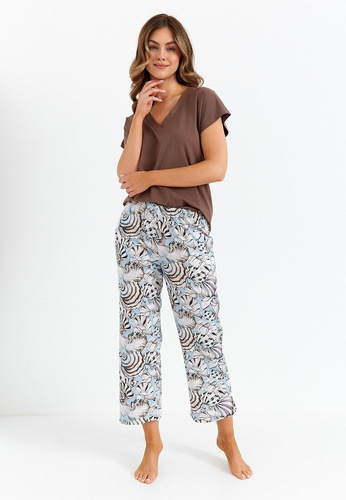 485 Pijamale Cana dama, ciocolata - bumbac, doua piese, elegante