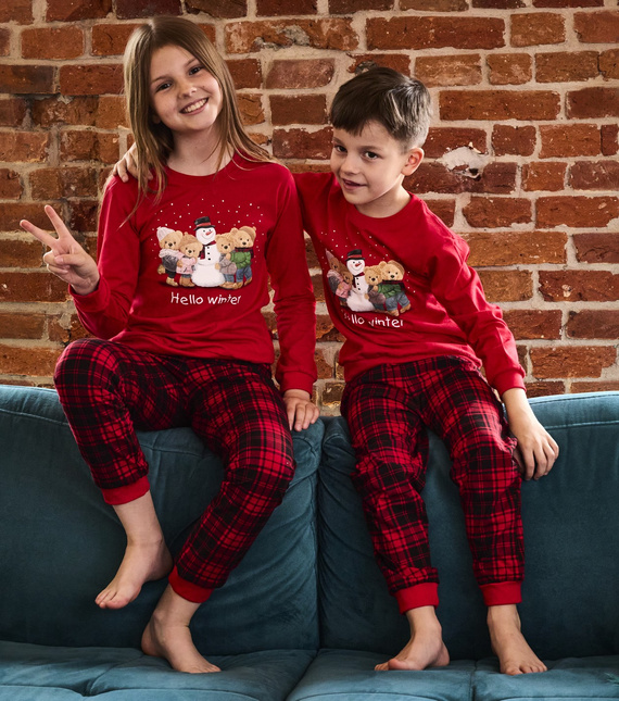 594/185 592/185 Pijamale de iarnă Cornette pentru fete - Crăciun, roșu, bumbac