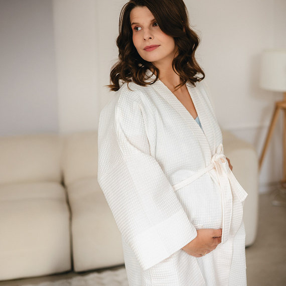 Halat de baie Eevi bumbac waffle - ecru