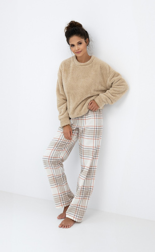 Pijamale pentru femei Joyce Sensis - Pijamale călduroase cu partea de sus moale și pantaloni în carouri