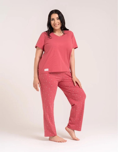 Pijamale damă Moraj PDD4300-024 roz din bumbac cu inimioare, pantaloni lungi