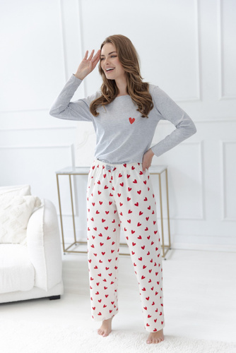 Pijamale damă Taro Corin 3624 100% bumbac flanel lung cu inimioare