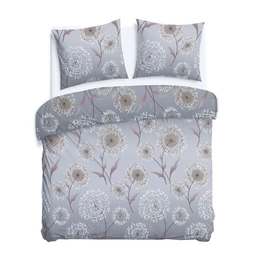 31513/2 Set de lenjerie de pat din flanel Flannellove Darymex, gri, păpădii, 100% bumbac, cald și moale