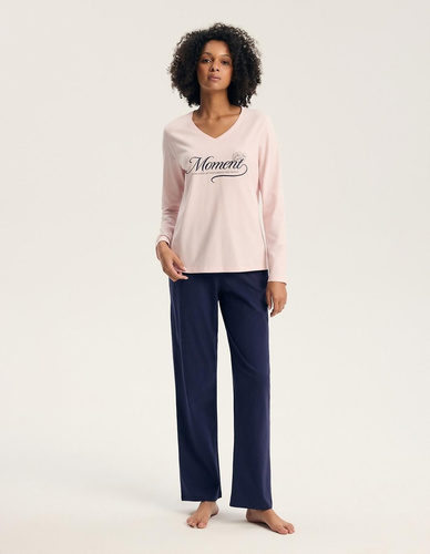Henderson 46114 Gianna Pijamale damă roz, mânecă lungă, 100% bumbac