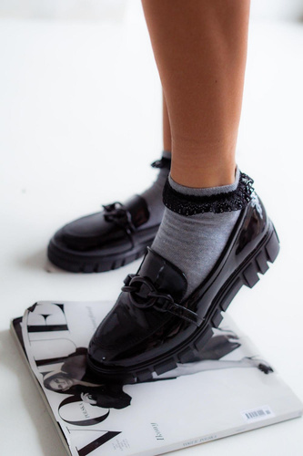 0897 Sosete dama Milena cu dantela - light melange 1 - dantela neagra