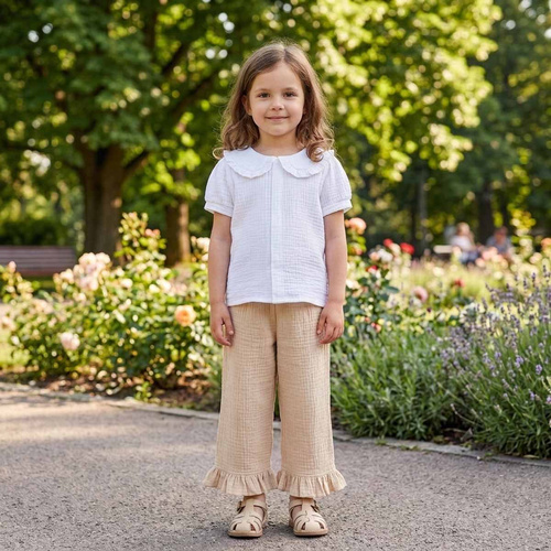 Pantaloni fete Nicol 224332 mușelin 100% bumbac largi de vară - bej