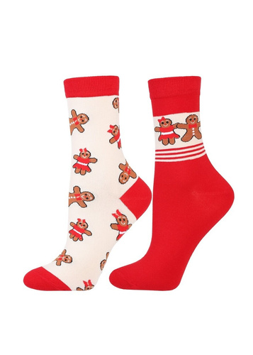 Șosete de damă Moraj CSLS300-046/2 roșii/vanilie - Crăciun, bumbac, set de 2 perechi