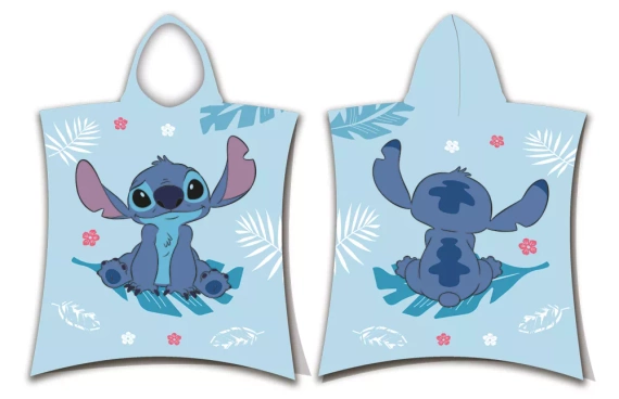 Jf24 Lilo and Stitch Poncho pentru copii Blue Prosop cu glugă Disney pentru piscină, plajă, baie Jerry Fabrics