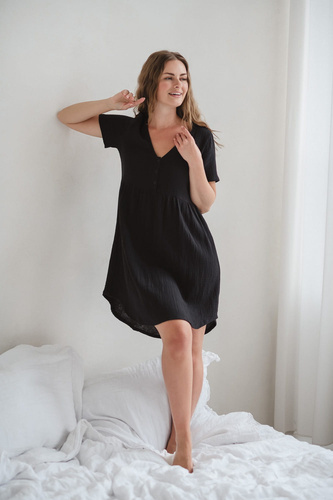 Cămașă de noapte de maternitate și alăptare Aurora de muselină Milk&Love neagră