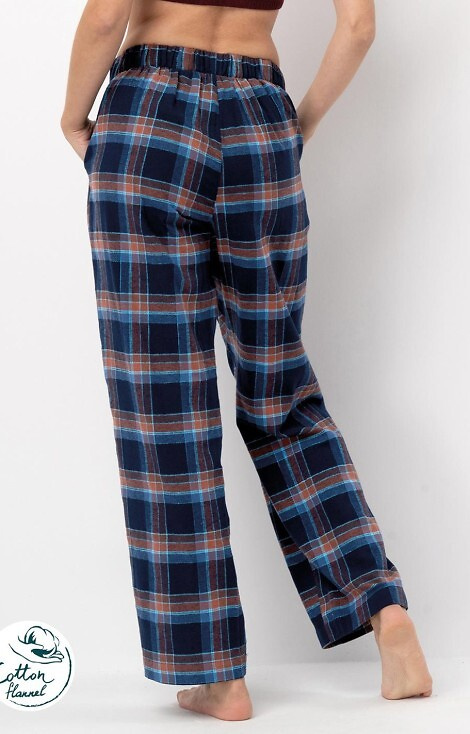 Pantaloni de pijama de dama LHE 431 Key, bleumarin - flanel din bumbac in carouri
