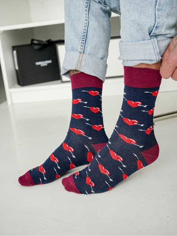 Șosete bărbați Milena 0125-136 cu inimioare – bumbac premium, cadou ideal