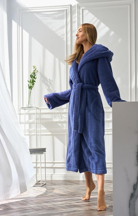 Halat de baie lung cu glugă pentru femei 2556 Heaven L&amp;L - Bleumarin