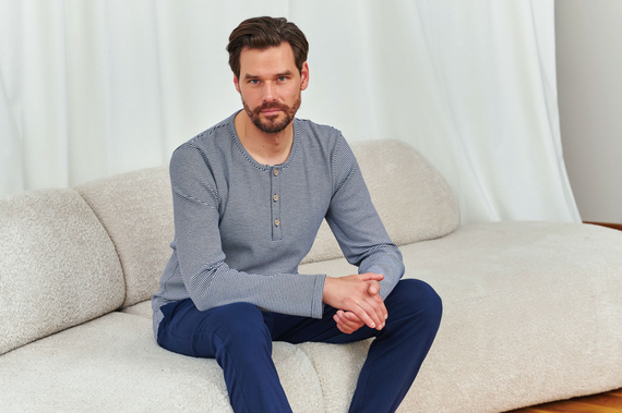 Doctor Nap 7353 – Pijamale bărbați din bumbac cu nasturi | Producția poloneză - mure