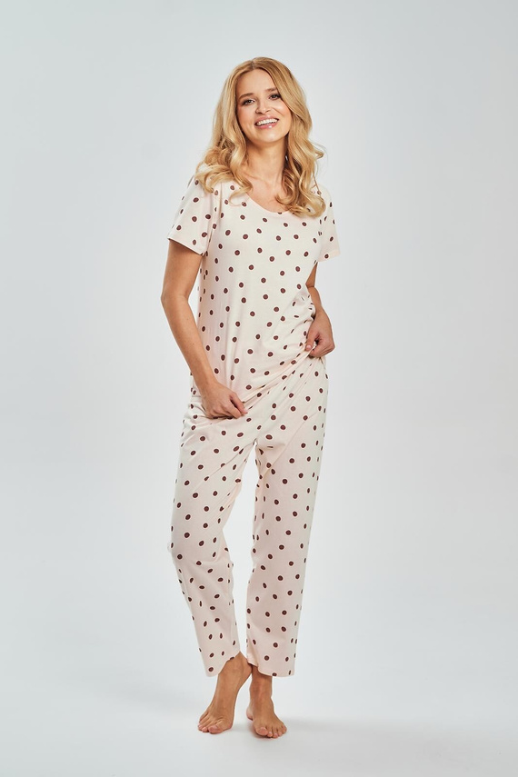 Pijama damă 3530 Nita Taro – 100% bumbac, cu buline, pantaloni 7/8 | Pijama ușoară de vară