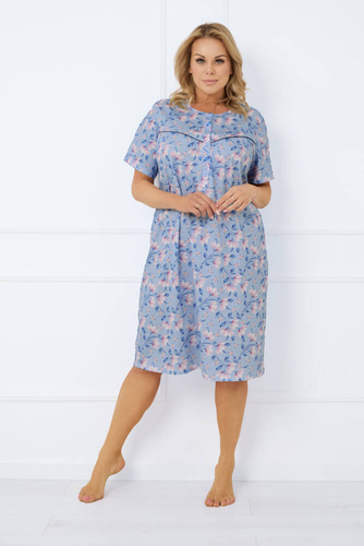 Cămașă de noapte Facelia descheiată, cu mânecă scurtă Modă italiană - print