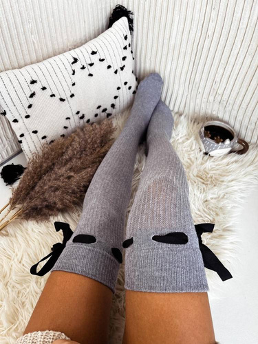 835 Wstążka Zakolanówki damskie Milena - szary