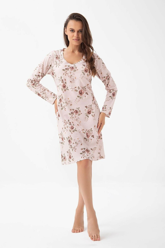 Cămașă de noapte 288 Luna roz – bumbac, mâneci lungi, model floral, confort și stil