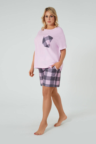 Pijama cu mânecă scurtă pentru femei Kayo, pantaloni scurți Italian Fashion - roz/print