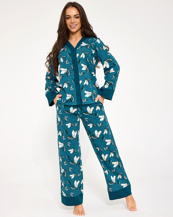 Pijamale damă Cornette 514/509 Virginia albastru 100% bumbac cu nasturi