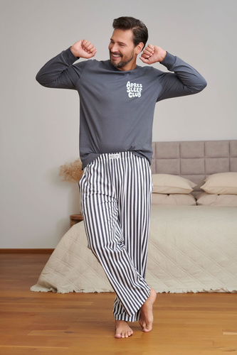 Doctor Nap 7524 Apres Sleep Pijamale bărbați grafit 100% bumbac lungi