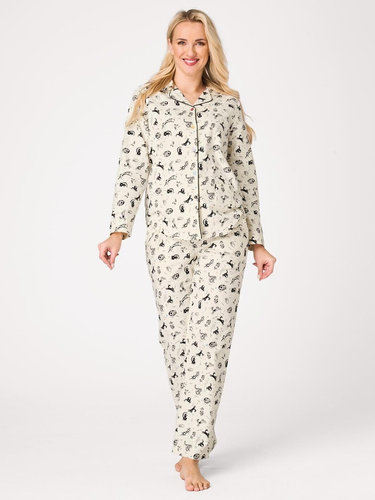 Pijamale damă Key LNS 921 B26 ecru – 100% bumbac, nasturi, imprimeu