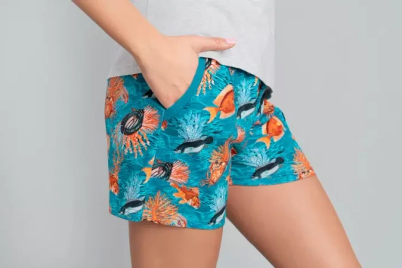 Oceania Ladies' pijama cu mânecă scurtă, pantaloni scurți Italian Fashion- melange/print