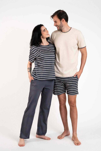 Betty Pijama de damă cu mânecă scurtă, pantaloni lungi Italian Fashion - imprimeu grafit/grafit