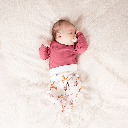 216009 Pijama pentru bebeluși Lala Nicol – 100% bumbac, imprimeu cu căprioare și trandafiri