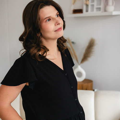 Cămașă de maternitate Linda Eevi, neagră – pentru hrănire, flexibilă, respirabilă, calitate poloneză