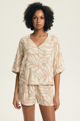 Pijama Henderson Dextra 43688 – pijamă din vâscoză, 3/4, cu nasturi, print vegetal