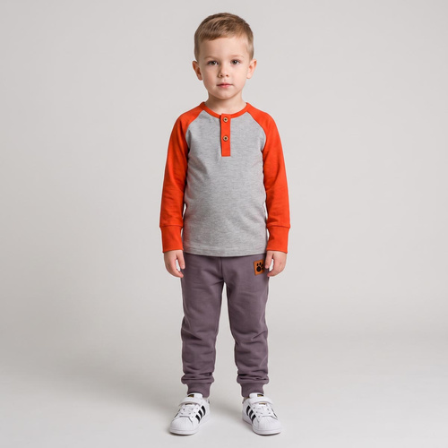 228138 Nicol FARMA Bluză băieți Henley raglan gri cupru bumbac