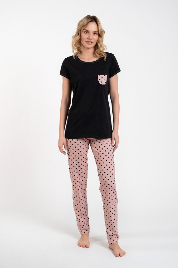 Buscato Pijama de damă cu mânecă scurtă, pantaloni lungi Italian Fashion negru/print 