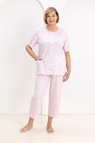 Pijamale de damă 727 Regina, albastre – 100% bumbac, în carouri, cămașă cu nasturi