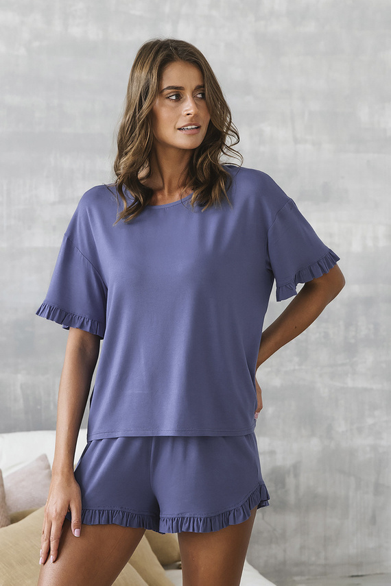 Stil Pijama cu mânecă scurtă pentru femei, pantaloni scurți Italian Fashion - albastru