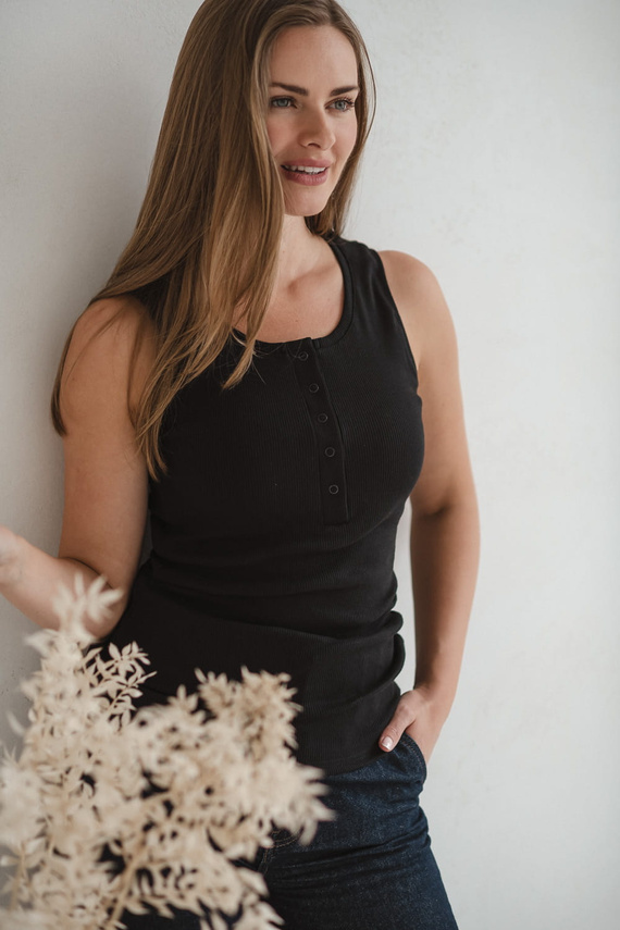 Tricou Tummy Maternitate si Alaptare - cu nervuri, cu bretele Milk&Love negru