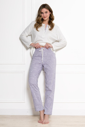 Pijamale damă Leveza 1783 Mira crem-lilia 100% bumbac