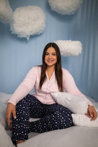 Libra Pijama de damă cu mânecă lungă și pantaloni Italian Fashion - roz/print 