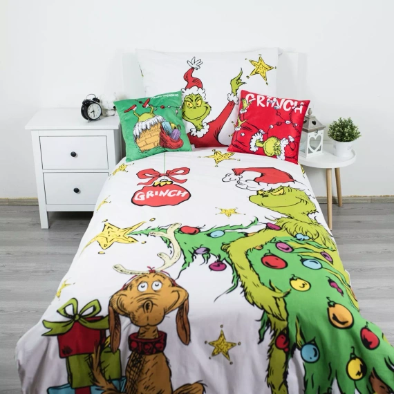 Lenjerie de pat Grinch Grinchmas JF24 140x200 bumbac 100% Grinch castel